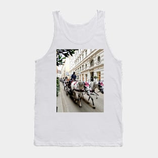 White horses adorned in formal regalia pulling carriages in city street. Tank Top